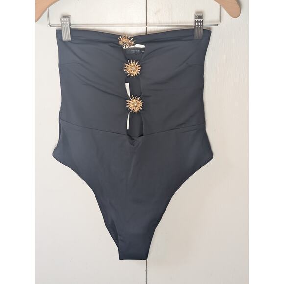 Zara Black Bandeau Swimsuit With Gold Sun Details - Picture 12 of 16